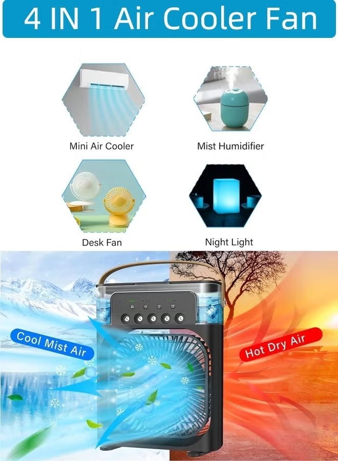 Uliova Portable Misting Fan 3 Speed 3 Spray 5 Nozzles 600mL Tank 7 Color LED Lights USB Powered Low Noise 3-in-1 Cooler Humidifier Diffuser for Outdoor Camping Patio Black - Image 3