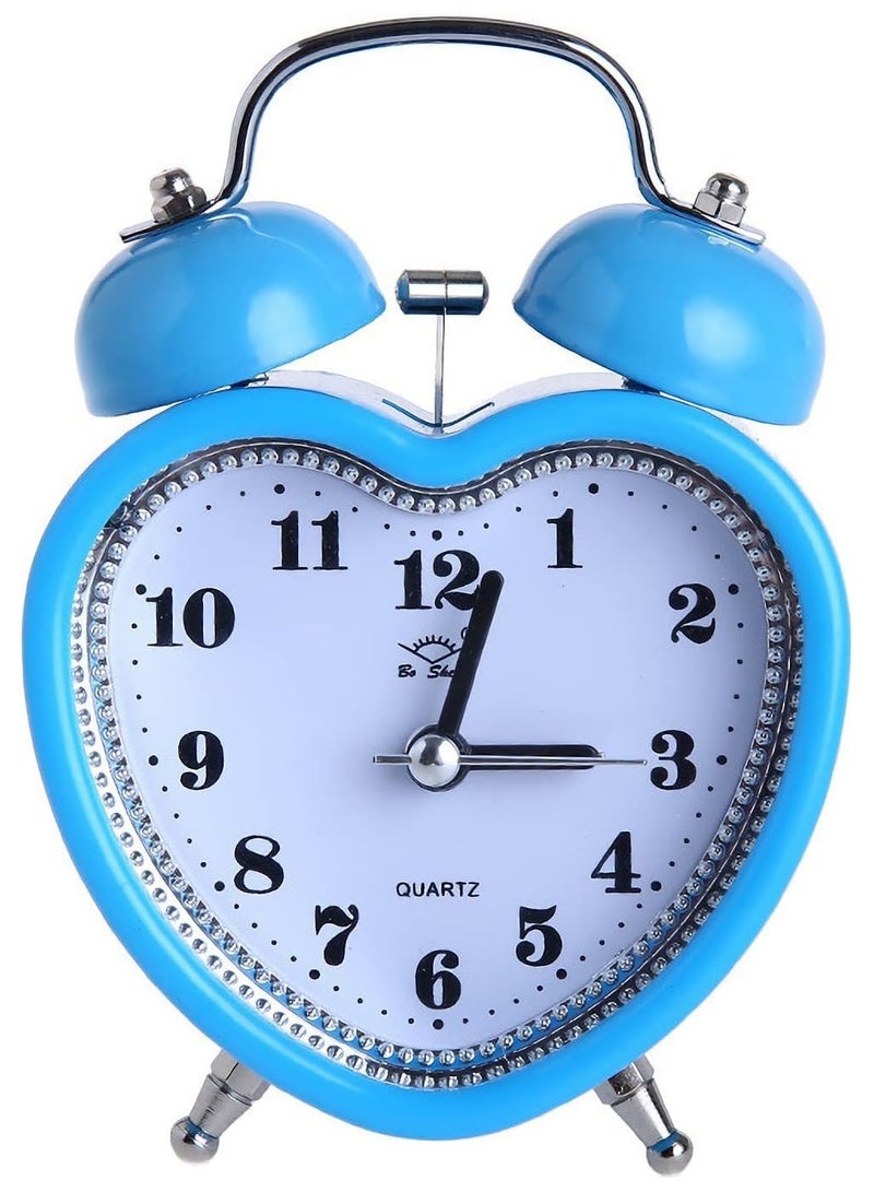 ارواق 3 بوصة لطيف التوأم الجرس بصوت عال المنبه الصامت التناظرية الكوارتز ضوء الليل ساعة الطاولة تعمل بالبطارية للأطفال وكبار السن، الذين ينامون الثقيلة، ديكورات لغرفة النوم، غرفة المعيشة (الأزرق) - Image 1