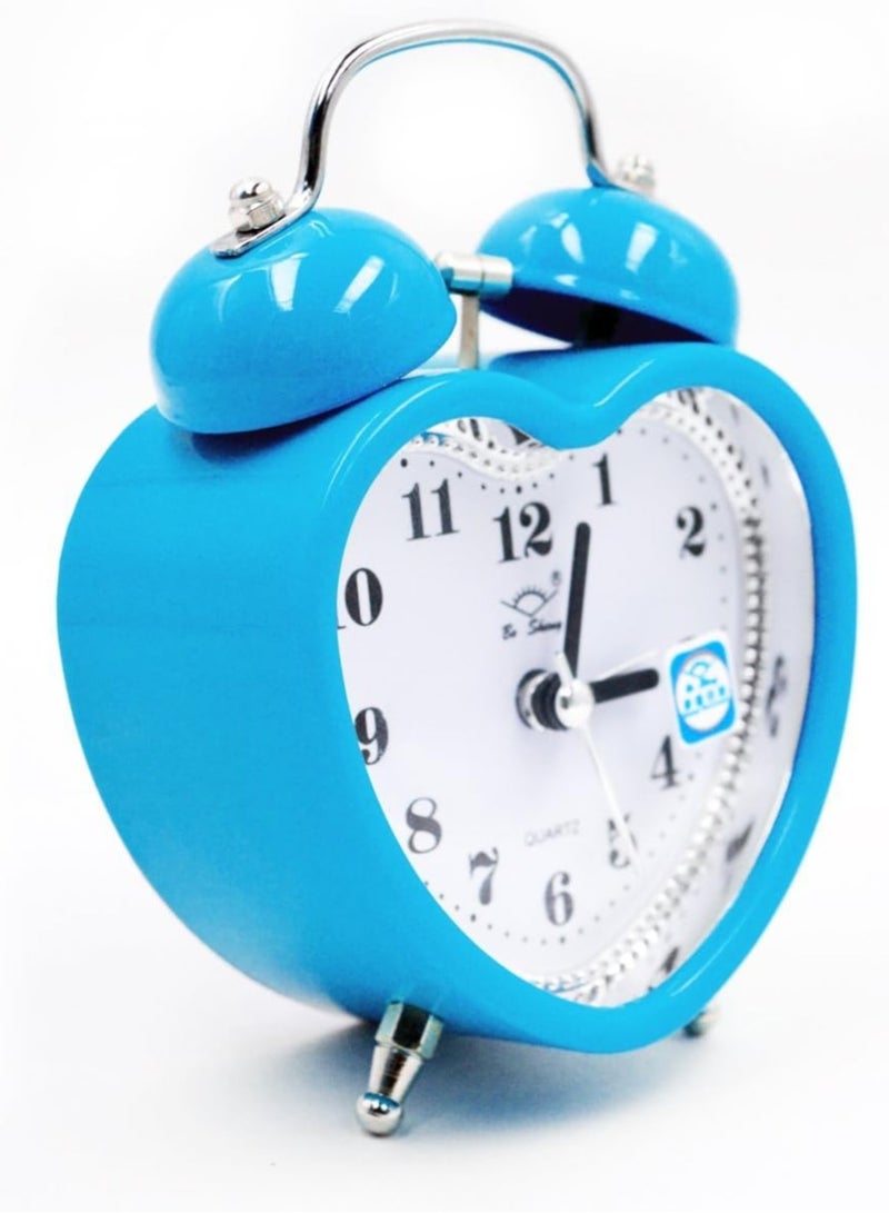 ارواق 3 بوصة لطيف التوأم الجرس بصوت عال المنبه الصامت التناظرية الكوارتز ضوء الليل ساعة الطاولة تعمل بالبطارية للأطفال وكبار السن، الذين ينامون الثقيلة، ديكورات لغرفة النوم، غرفة المعيشة (الأزرق) - Image 4