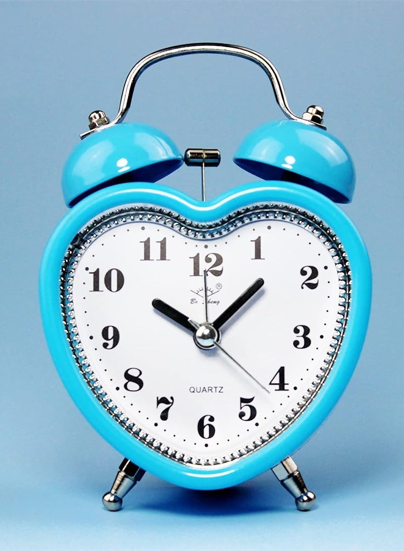 ارواق 3 بوصة لطيف التوأم الجرس بصوت عال المنبه الصامت التناظرية الكوارتز ضوء الليل ساعة الطاولة تعمل بالبطارية للأطفال وكبار السن، الذين ينامون الثقيلة، ديكورات لغرفة النوم، غرفة المعيشة (الأزرق) - Image 3