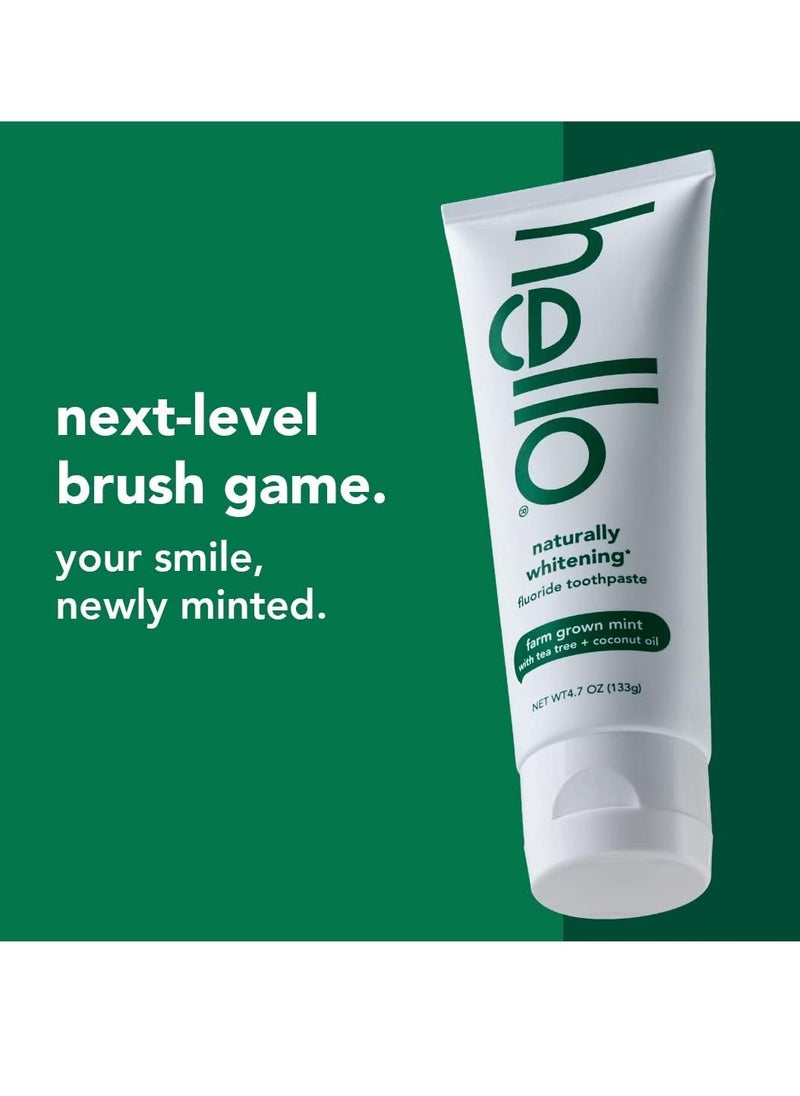 Hello Hello Naturally Whitening Fluoride Toothpaste, Natural Peppermint Flavor and Tea Tree Oil, Peroxide Free, Gluten Free, SLS Free, 3 Pack, 4.7 OZ Tubes  - Image 2