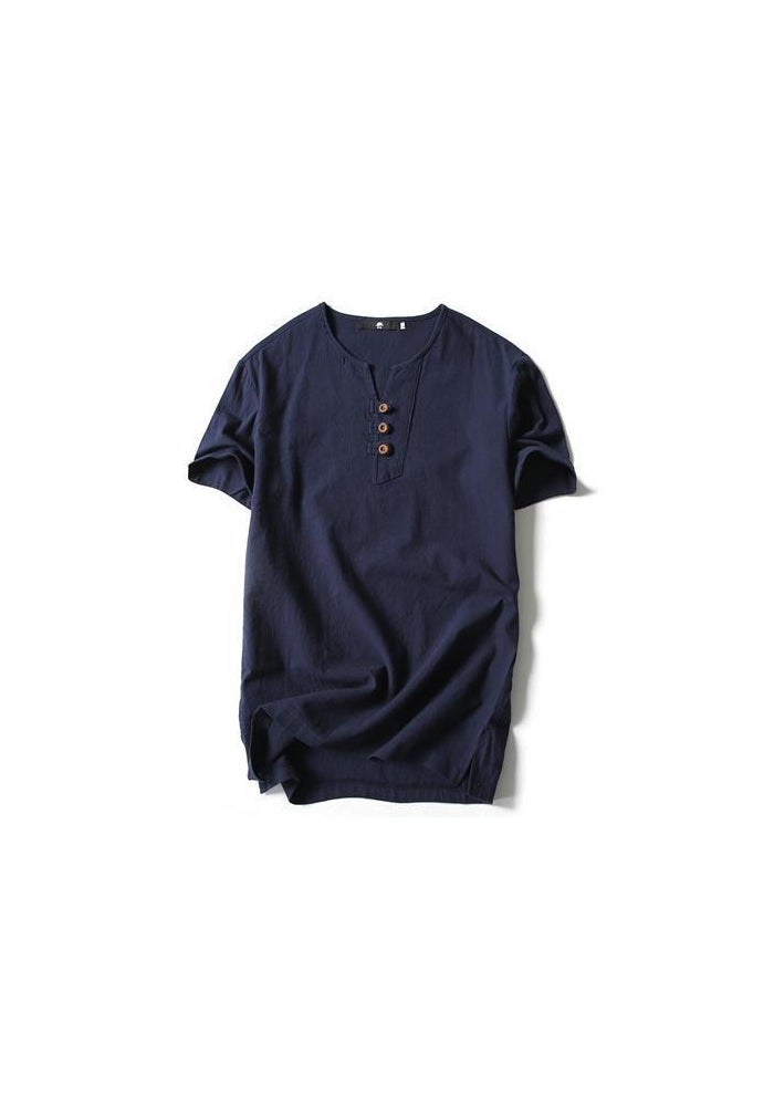 Summer t Shirts Men Short Sleeve Cotton Linen T-Shirt 5XL - Image 1
