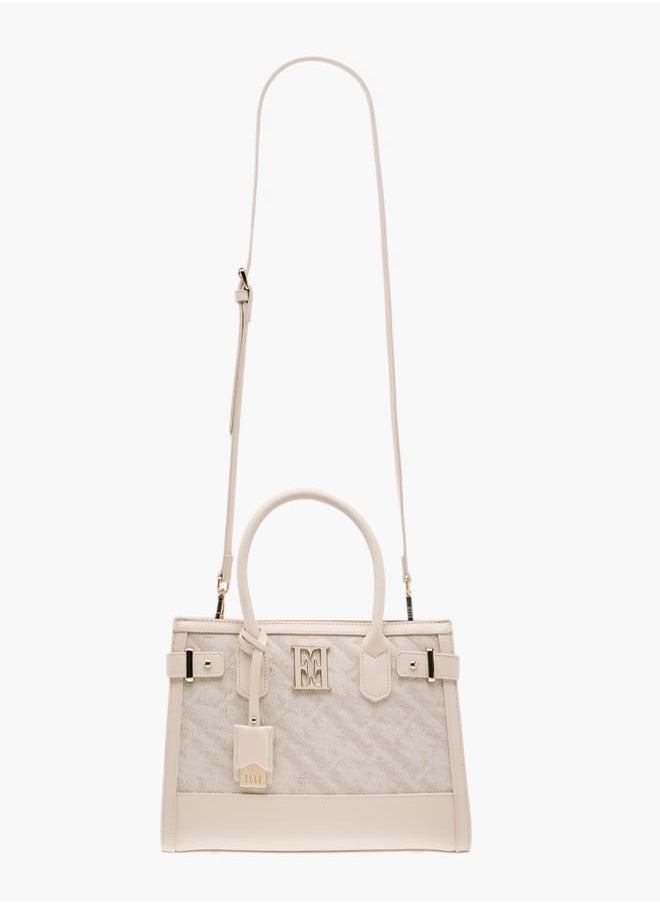 ELLE Women Jacquard Textured Tote Bag with Detachable Strap and Handles  - Image 2