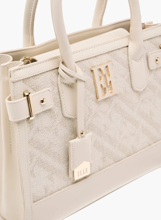 ELLE Women Jacquard Textured Tote Bag with Detachable Strap and Handles