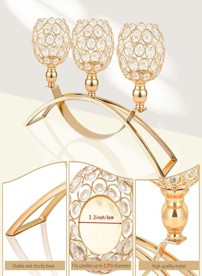 kolnlala Crystal Candle Holders, Tealight Candlestick Candelabra Stand with 3 Arms,Candle Holder for Wedding Home Decor/Table Centerpiece Party Decoration (Gold) - Image 3