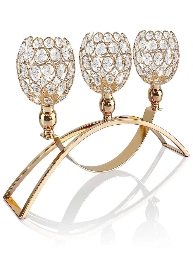 kolnlala Crystal Candle Holders, Tealight Candlestick Candelabra Stand with 3 Arms,Candle Holder for Wedding Home Decor/Table Centerpiece Party Decoration (Gold) - Image 1