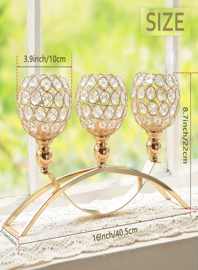 kolnlala Crystal Candle Holders, Tealight Candlestick Candelabra Stand with 3 Arms,Candle Holder for Wedding Home Decor/Table Centerpiece Party Decoration (Gold) - Image 4