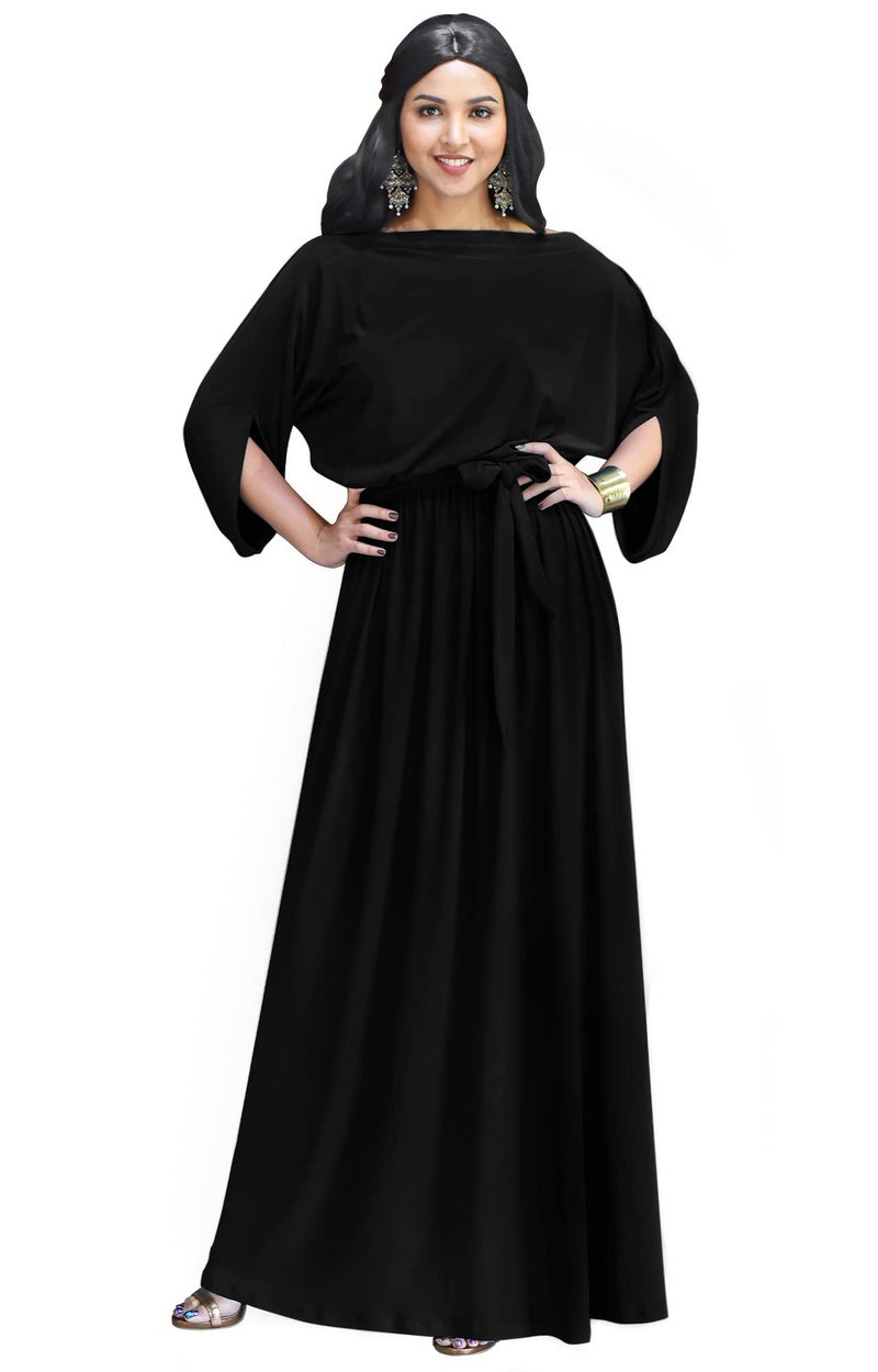 KOH KOH Petite Womens Long Flowy Casual Short Half Sleeve with Sleeves Fall Winter Floor Length Evening Modest A-line Formal Maternity Gown Gowns Maxi Dress Dresses, Black S 4-6 - Image 1