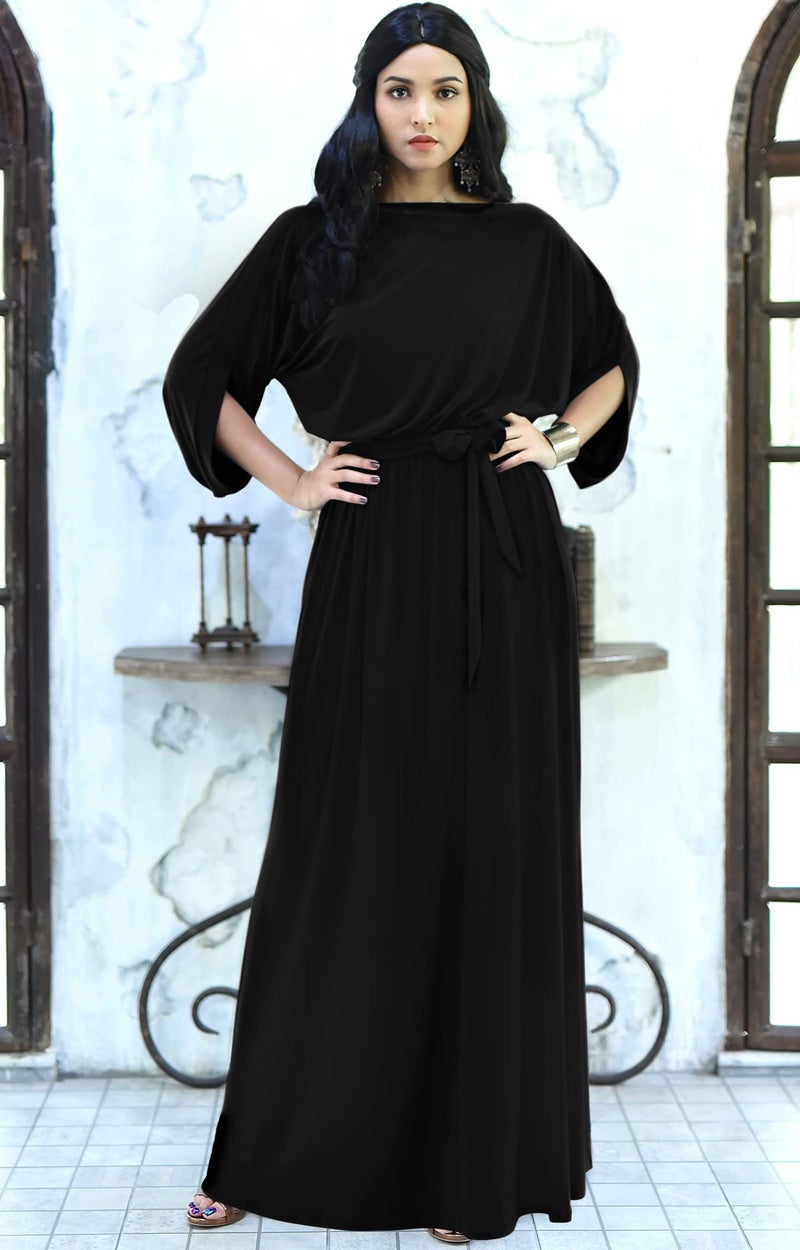 KOH KOH Petite Womens Long Flowy Casual Short Half Sleeve with Sleeves Fall Winter Floor Length Evening Modest A-line Formal Maternity Gown Gowns Maxi Dress Dresses, Black S 4-6 - Image 3