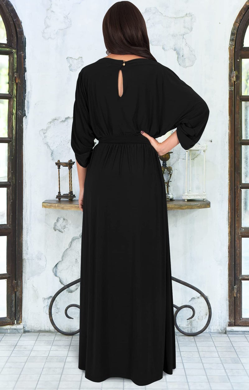 KOH KOH Petite Womens Long Flowy Casual Short Half Sleeve with Sleeves Fall Winter Floor Length Evening Modest A-line Formal Maternity Gown Gowns Maxi Dress Dresses, Black S 4-6 - Image 5