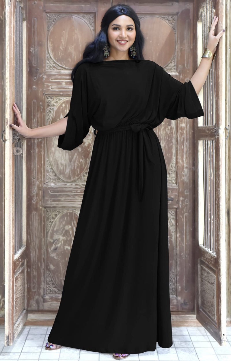KOH KOH Petite Womens Long Flowy Casual Short Half Sleeve with Sleeves Fall Winter Floor Length Evening Modest A-line Formal Maternity Gown Gowns Maxi Dress Dresses, Black S 4-6 - Image 4