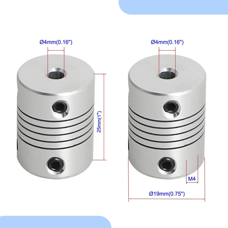 Aopin Flexible Beam Couplings 4mm to 4mm Flexible Coupler Shaft for 3D Printer, Length 25mm / 1" Motor Coupler Connector, Great Apply for Model Shaft, CNC Machine, Motor Guide, DIY Encoder 4 Pcs - Image 2