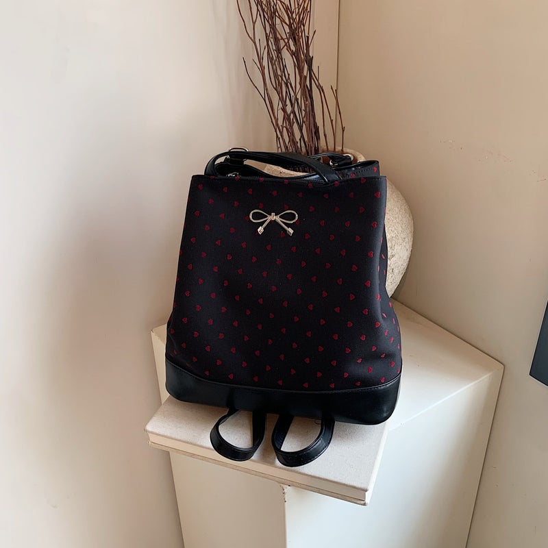 Polka Dot Bow Canvas Bag For Commuting To Class, Women'S Backpack, Single Shoulder, Multi-Purpose, Vertical Style Crossbody Bag - Image 1