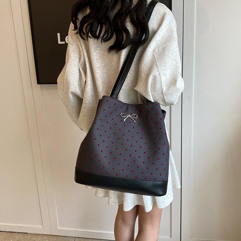 Polka Dot Bow Canvas Bag For Commuting To Class, Women'S Backpack, Single Shoulder, Multi-Purpose, Vertical Style Crossbody Bag - Image 5