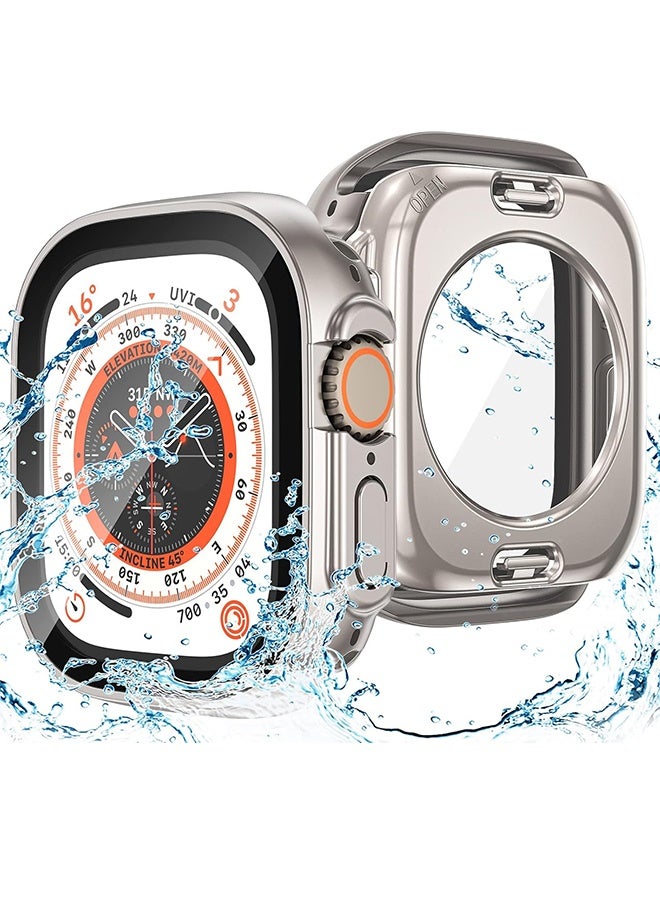 OLYSON 2 in 1 Waterproof Hard Case for Apple Watch Ultra 3/2/1 Screen Protector 49mm, 360° Slim Full Protective Tempered Glass Face Cover + Back Hard PC Bumper for iWatch Ultra 3/Ultra 2/Ultra, 49mm Titanium - Image 1