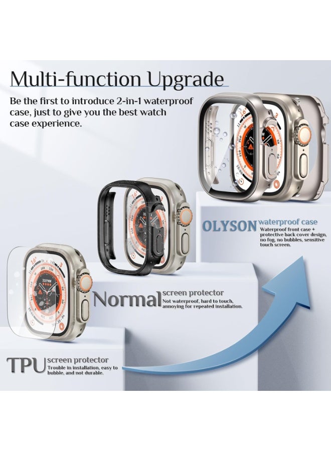 OLYSON 2 in 1 Waterproof Hard Case for Apple Watch Ultra 3/2/1 Screen Protector 49mm, 360° Slim Full Protective Tempered Glass Face Cover + Back Hard PC Bumper for iWatch Ultra 3/Ultra 2/Ultra, 49mm Titanium - Image 3