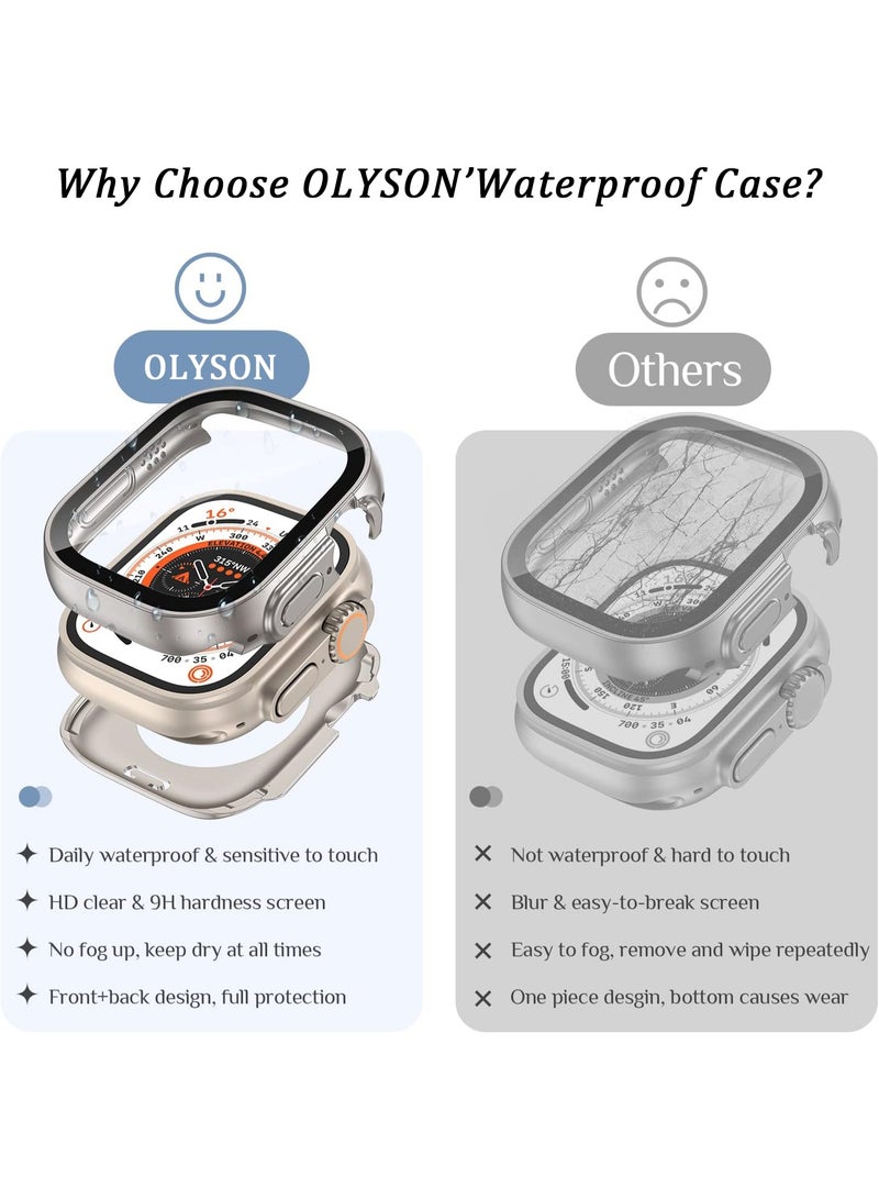 OLYSON 2 in 1 Waterproof Hard Case for Apple Watch Ultra 3/2/1 Screen Protector 49mm, 360° Slim Full Protective Tempered Glass Face Cover + Back Hard PC Bumper for iWatch Ultra 3/Ultra 2/Ultra, 49mm Titanium - Image 5