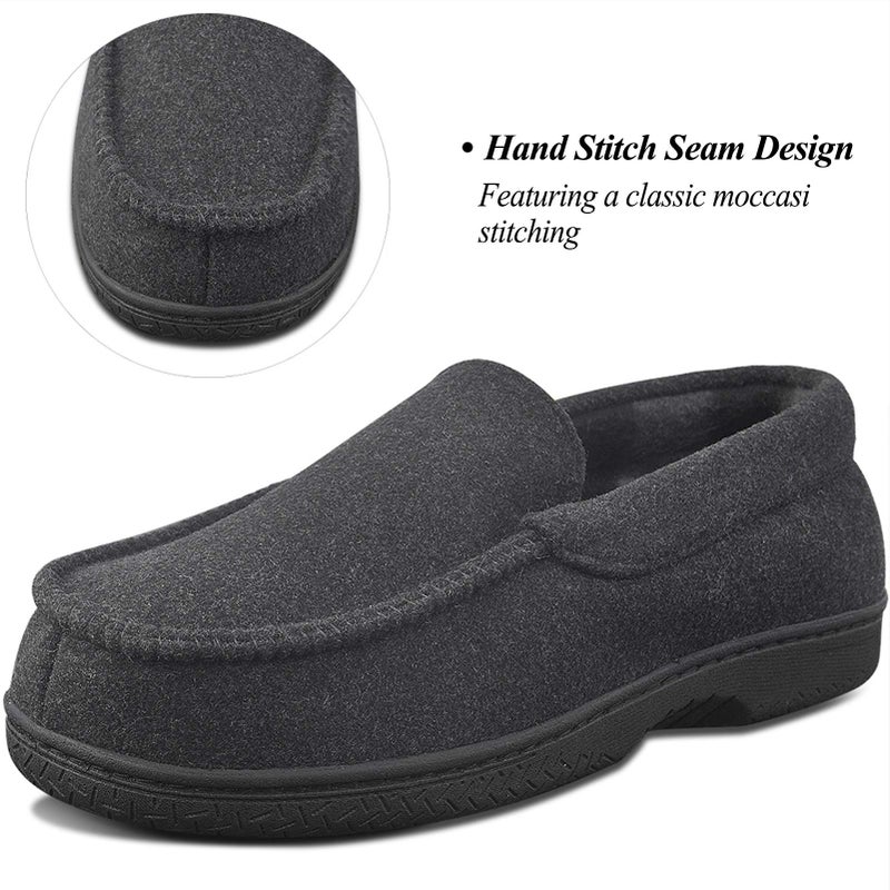 DL Men's Memory Foam Moccasin Slippers Breathable Moccasin Slippers Micro Wool House Shoes Anti-Slip Sole Indoor Outdoor, Grey, 10 - Image 5