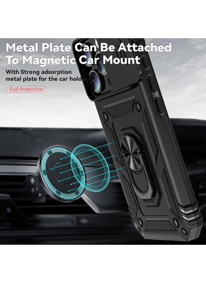 RUGGED SHIELD iPhone 16 Pro Cover, Slide Camera Cover, Built-in 360° Rotate Ring Kickstand, Shockproof Drop Proof Protection, Heavy Duty Shockproof Protective Case for iPhone 16 Pro (2024), Black  - Image 4