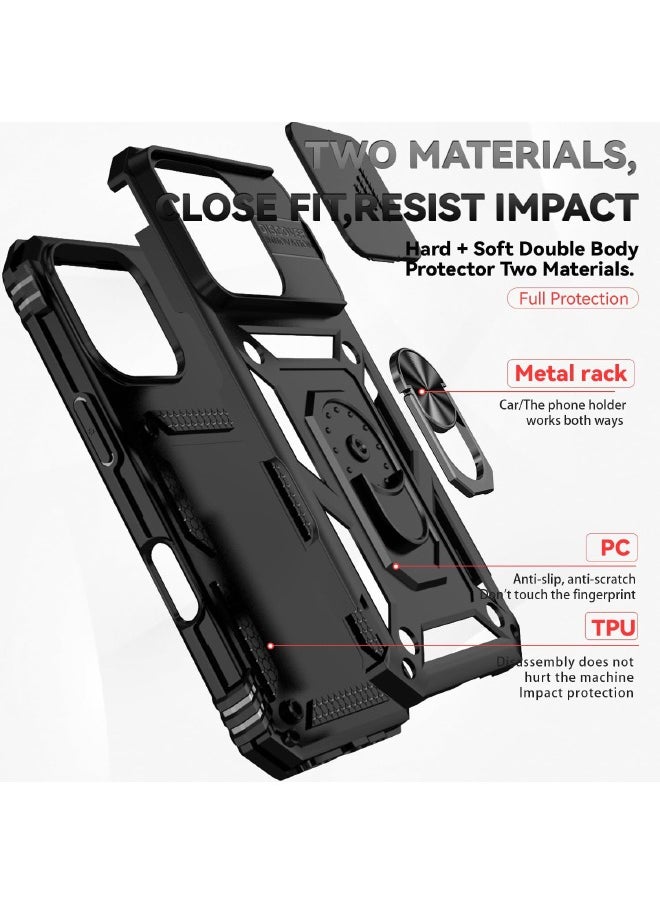 RUGGED SHIELD iPhone 16 Pro Cover, Slide Camera Cover, Built-in 360° Rotate Ring Kickstand, Shockproof Drop Proof Protection, Heavy Duty Shockproof Protective Case for iPhone 16 Pro (2024), Black  - Image 5