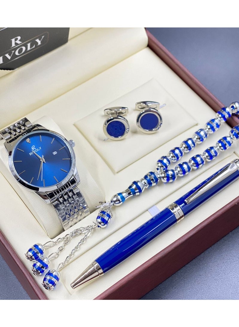 LAVORIA Laforea watch set for men consisting of 4 pieces, a watch, a rosary, a pen and a set of buttons 