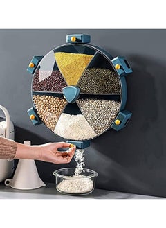 Generic Wall-Mounted Grain Dispenser Rotatable Rice Storage Container Grain Dispenser Grain Rice Bucket Dry Food Dispenser with 6 Compartments Improve  - Image 1