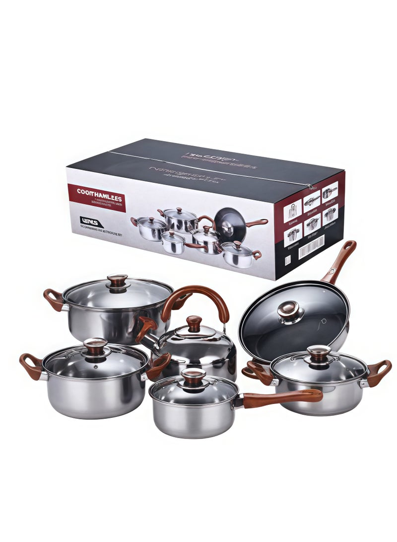 Shuer 12-Piece Cookware Set, Stainless Steel Pots And Pans, Non-Stick Cooking pots, PFOA Free - Frying Pan, Casserole With Lid, Saucepan, Grill Pan, Kitchen Tools - Image 1