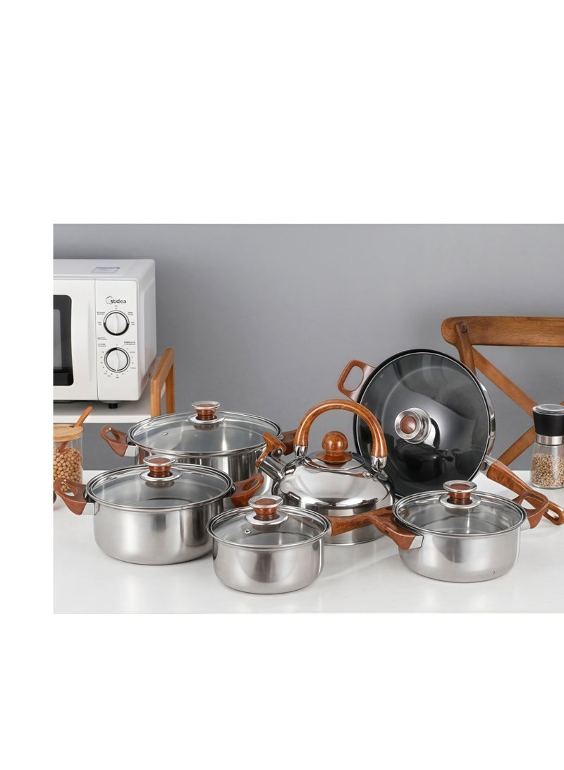 Shuer 12-Piece Cookware Set, Stainless Steel Pots And Pans, Non-Stick Cooking pots, PFOA Free - Frying Pan, Casserole With Lid, Saucepan, Grill Pan, Kitchen Tools - Image 5