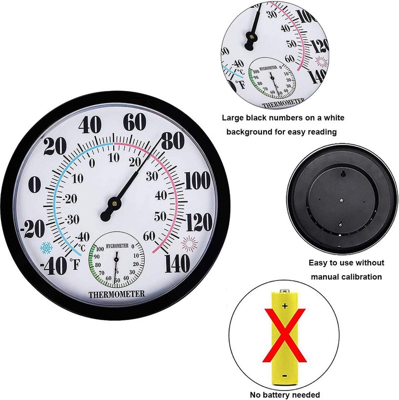Lirches Indoor Outdoor Thermometer Hygrometer - Waterproof Hanging Wall Thermometer Decorative Outdoor Thermometer Large Numbers, No Battery Needed Outdoor Thermometers for Patio - Image 2