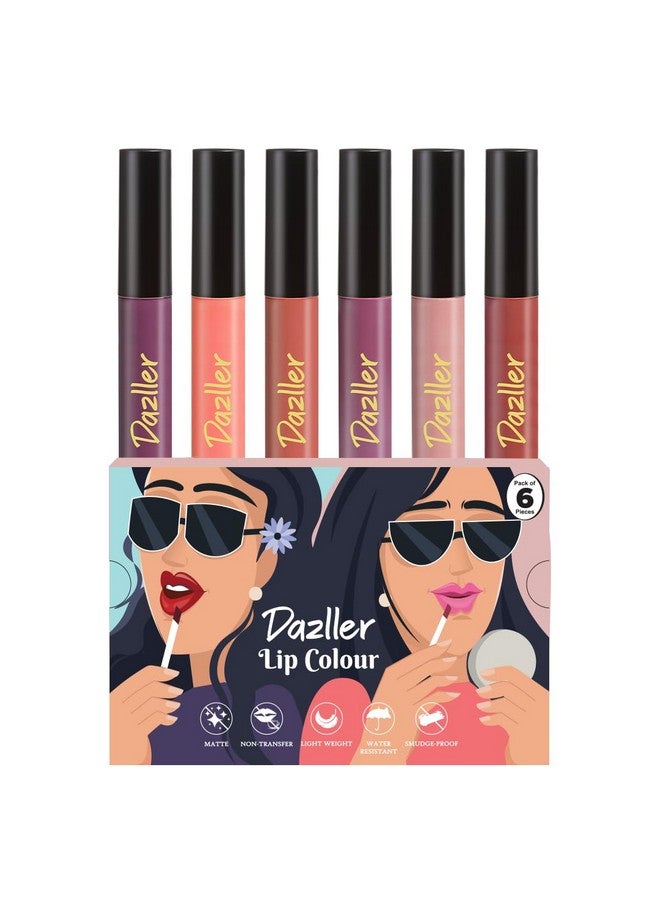 دازلير مجموعة أحمر الشفاه الملونة من 6 قطع | أحمر شفاه سائل غير لامع نابض بالحياة للنساء | يدوم طويلاً | مقاوم للتلطخ | لا يزول | لون بني فاتح | 21.6 جرام - Image 1