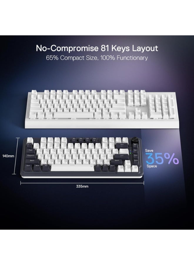 REDRAGON K673 PRO 75% Wireless Gasket RGB Gaming Keyboard, 3-Modes 81 Keys Compact Mechanical Keyboard Hot-Swap Socket, Dedicated Knob Control and Sound Absorbing Pads, Linear Red Switch - Image 5