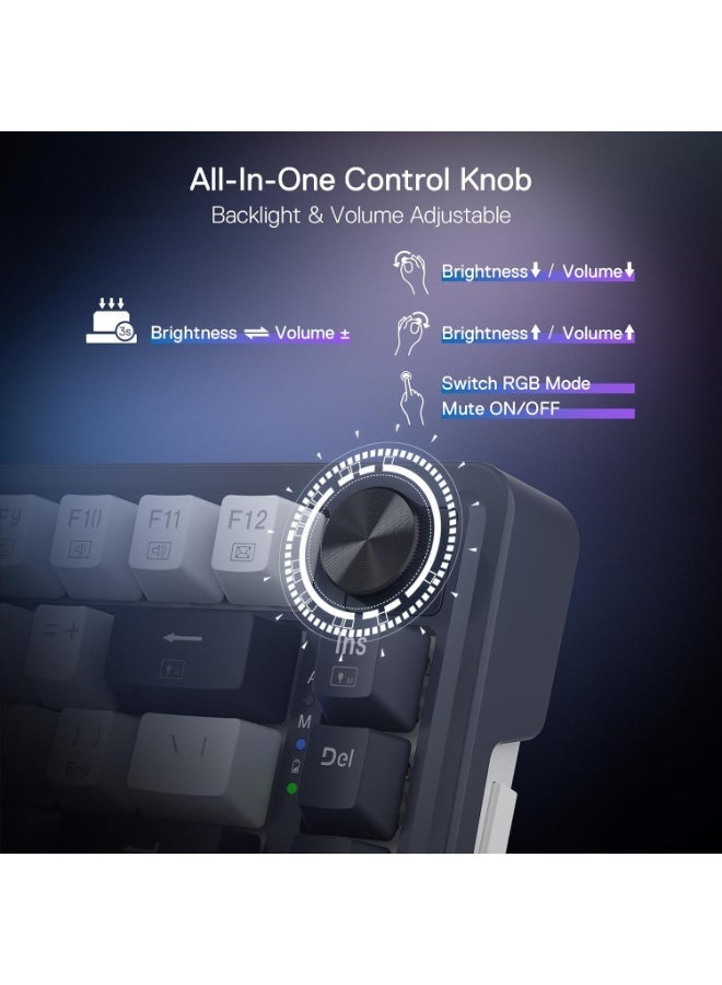 REDRAGON K673 PRO 75% Wireless Gasket RGB Gaming Keyboard, 3-Modes 81 Keys Compact Mechanical Keyboard Hot-Swap Socket, Dedicated Knob Control and Sound Absorbing Pads, Linear Red Switch - Image 3