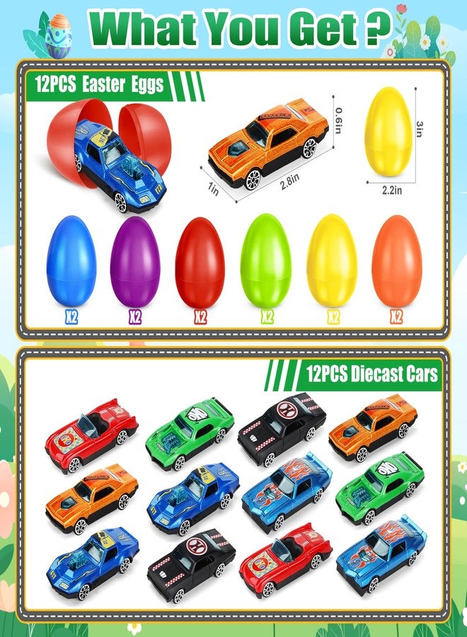 ShyLizard 12 Pack Prefilled Easter Eggs with Toys Inside, Colorful Easter Egg Fillers with Die-cast Racing Cars, Easter Egg Hunting Games, Prefilled Easter Baskets Stuffers, Easter Prizes Reward Party Favors - Image 2