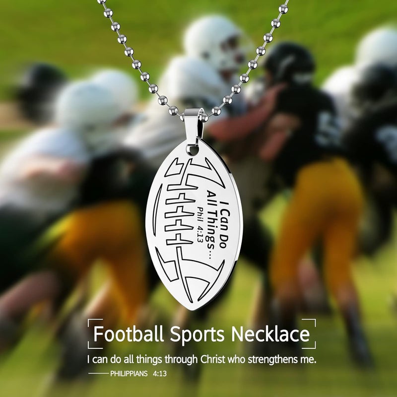 HOFOYA Sports Athletes Necklace with Inspiring Bible Quote from Phil 4:13 Baseball Basketball Football Soccer Volleyball Pendant Jewelry Gift for Men Teen boys girls,Christ Baptist gifts. - Image 2
