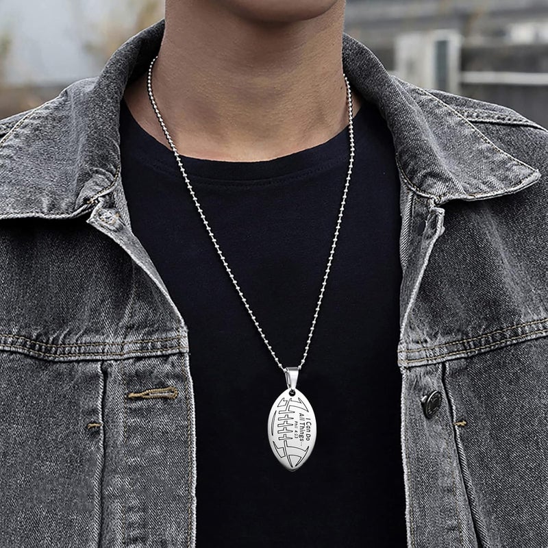 HOFOYA Sports Athletes Necklace with Inspiring Bible Quote from Phil 4:13 Baseball Basketball Football Soccer Volleyball Pendant Jewelry Gift for Men Teen boys girls,Christ Baptist gifts. - Image 4