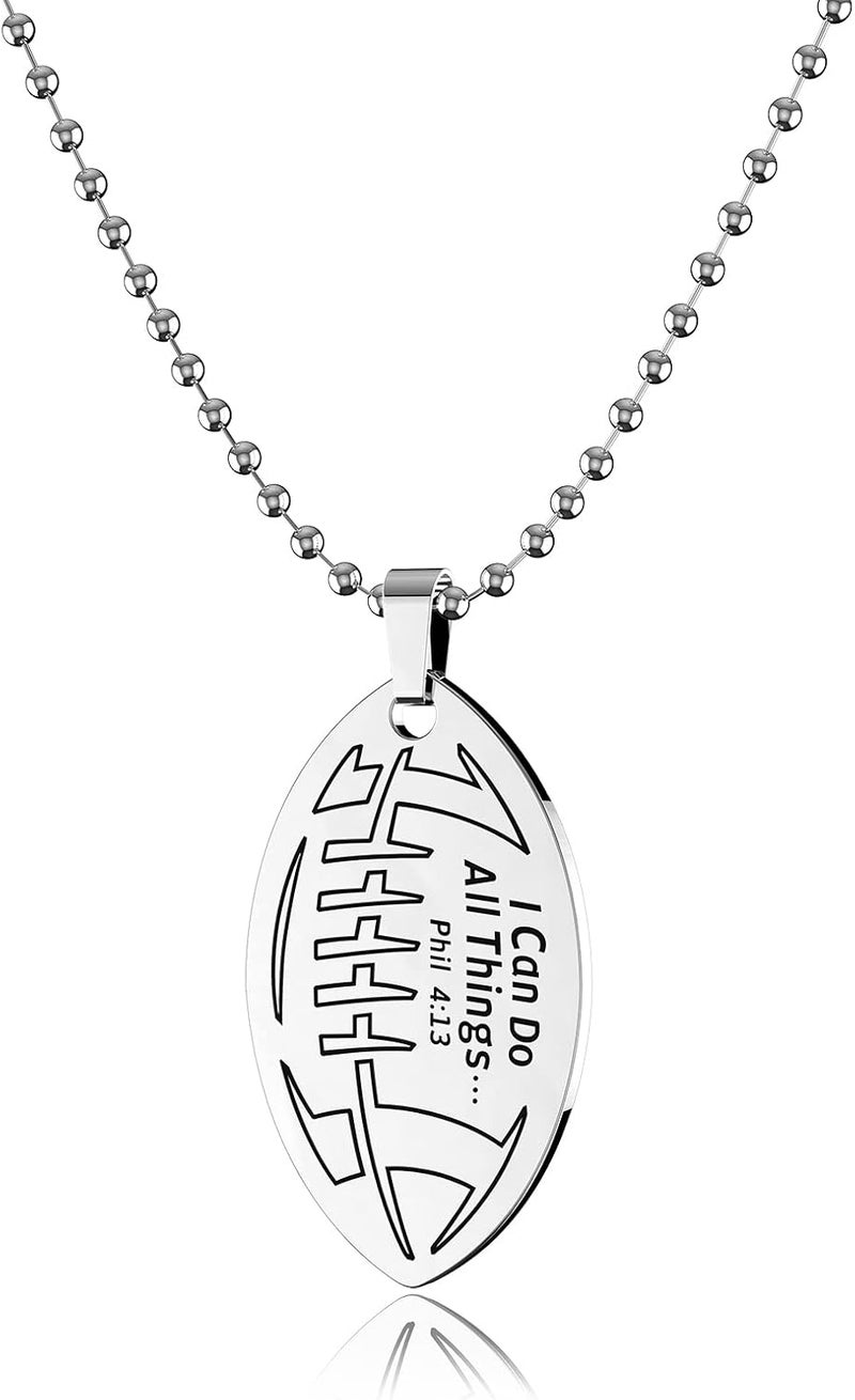 HOFOYA Sports Athletes Necklace with Inspiring Bible Quote from Phil 4:13 Baseball Basketball Football Soccer Volleyball Pendant Jewelry Gift for Men Teen boys girls,Christ Baptist gifts. - Image 1