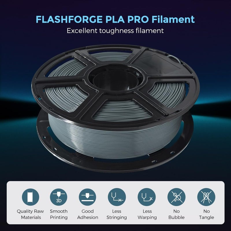 FLASHFORGE 3D Printer Filament, PLA PRO Filament 1.75mm, 1KG Spool (2.2lbs), Dimensional Accuracy +/- 0.02mm for FDM 3D Printers, Better Tenacity & No Knotting (Grey) - Image 2