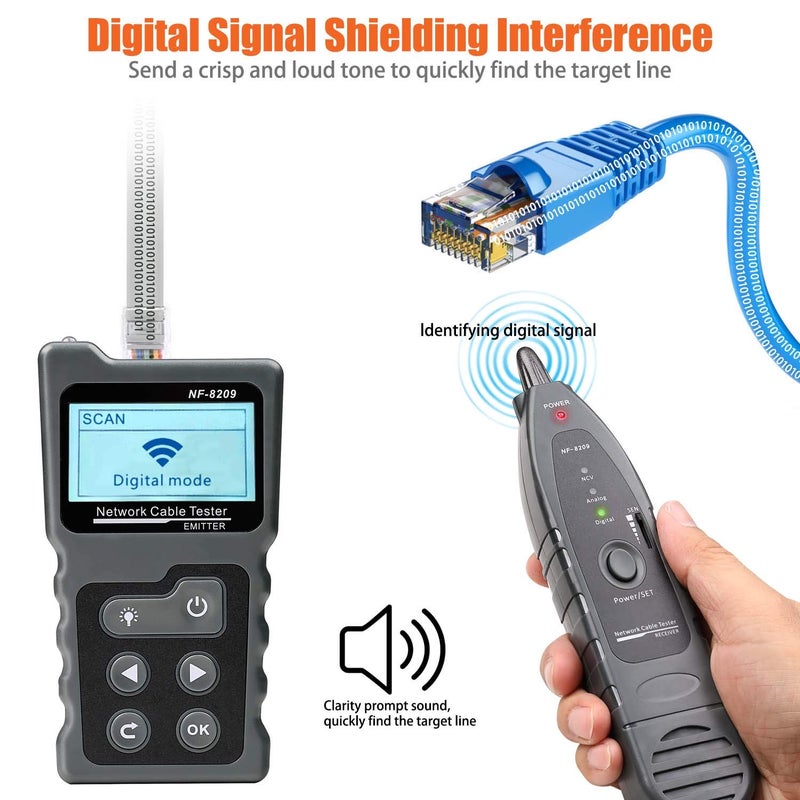 KOLSOL Network Cable Tester, Ethernet Wire Tracer with NCV & Lamp for CAT5 CAT6, PoE Tester Detect Voltage Measure Fault Distance by TDR NF-8209 - Image 5