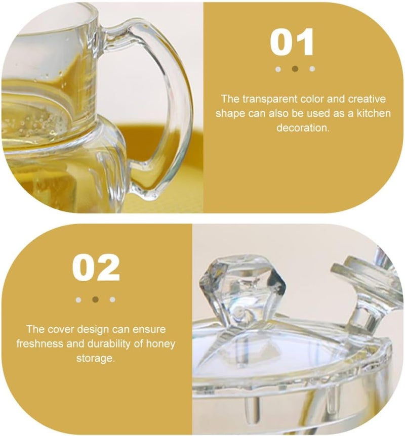 SHOWERORO Acrylic Honey Jar with Handle Honey Pitcher Plastic Container for Bakery and Syrup Storage Lid for Kitchen Dining and Party Use - Image 3