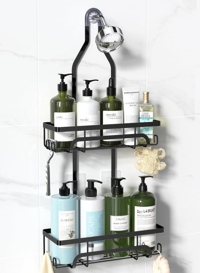 YASONIC Shower Caddy Hanging - Rustproof Shower Organizer Hanging - Shower Caddy Over Shower Head with Large Capacity - Shower Caddy No Drilling Shelves of 12 Hooks for Razor/Sponge Black - Image 1