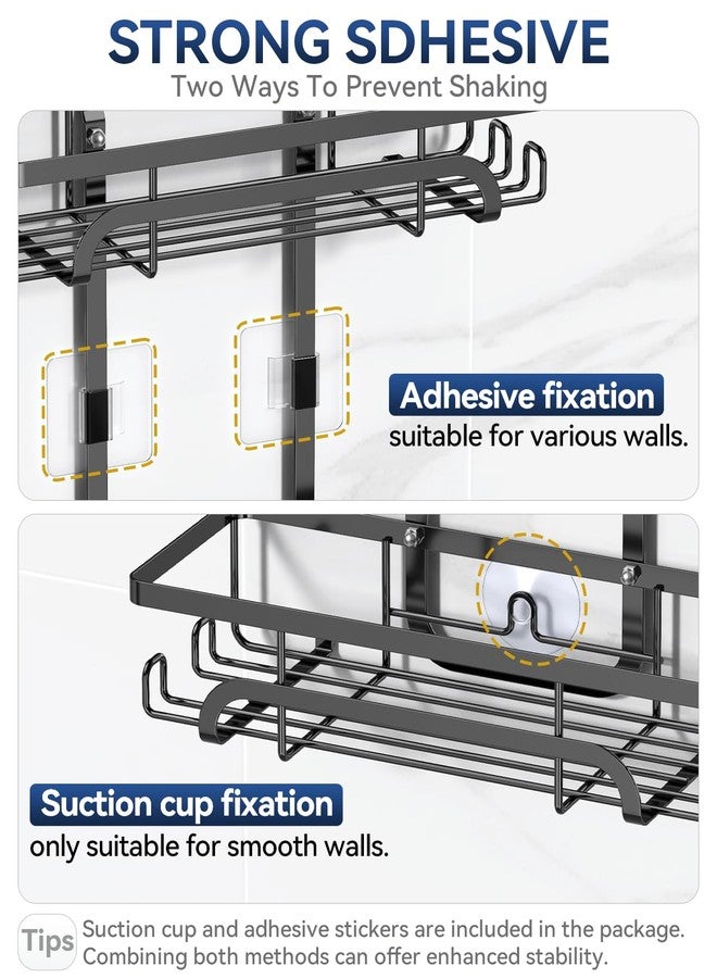 YASONIC Shower Caddy Hanging - Rustproof Shower Organizer Hanging - Shower Caddy Over Shower Head with Large Capacity - Shower Caddy No Drilling Shelves of 12 Hooks for Razor/Sponge Black - Image 3
