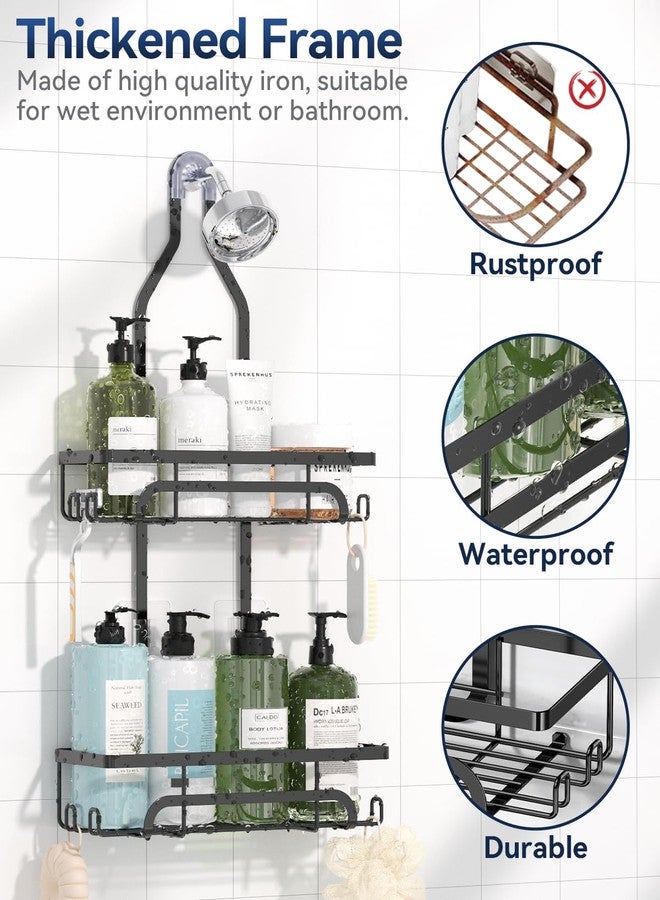 YASONIC Shower Caddy Hanging - Rustproof Shower Organizer Hanging - Shower Caddy Over Shower Head with Large Capacity - Shower Caddy No Drilling Shelves of 12 Hooks for Razor/Sponge Black - Image 4