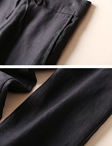 IXIMO Women's Tapered Pants 100% Linen Drawstring Back Elastic Waist Pants Trousers with Pockets (Black, X-Large) - Image 4