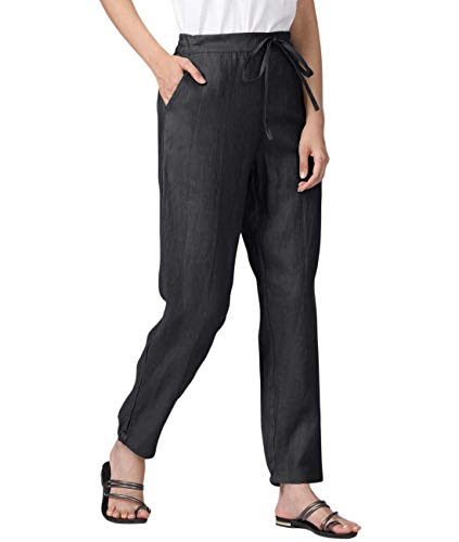 IXIMO Women's Tapered Pants 100% Linen Drawstring Back Elastic Waist Pants Trousers with Pockets (Black, X-Large) - Image 5