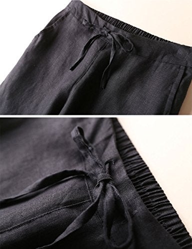 IXIMO Women's Tapered Pants 100% Linen Drawstring Back Elastic Waist Pants Trousers with Pockets (Black, X-Large) - Image 3