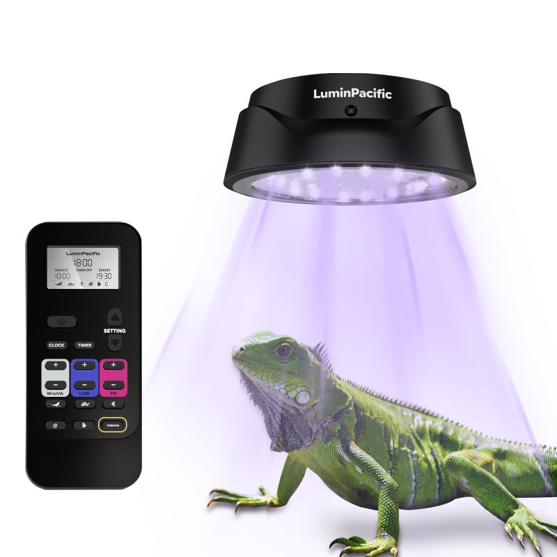 LuminPacific LED Reptiles Light with Remote, UVA UVB FR Lamp for Rainforest & Desert Reptiles, Ferguson Zones 1-4, Timer Switch, 10 Dimmable, for Bearded Dragon, Turtle, Frog, Snake, Plant (1 Pack) - Image 1