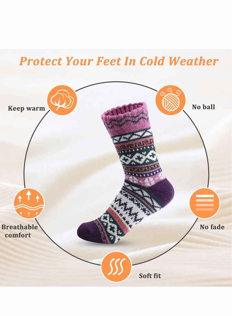 Vintage Wool Socks for Women and Men, Cozy Thick Knit Winter Socks, Soft Warm 5 Pairs - Image 3
