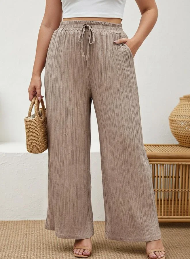 تايك تو Plus Size Nude Textured Wide-Leg Trousers
