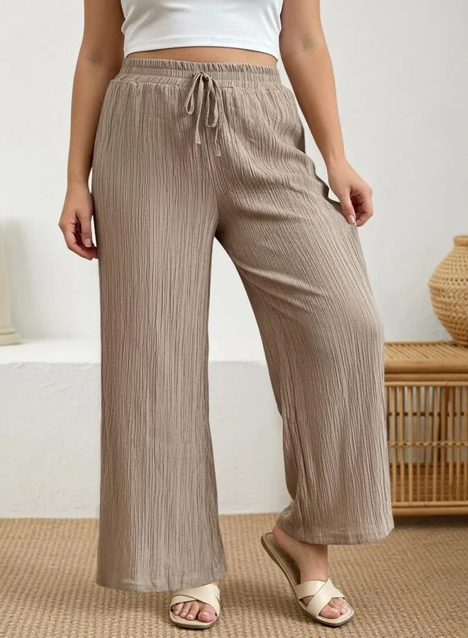 تايك تو Plus Size Nude Textured Wide-Leg Trousers