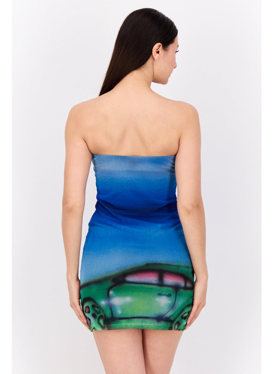 Bershka Women Straight Across Graphic Print Mini Dress, Multicolor  - Image 3